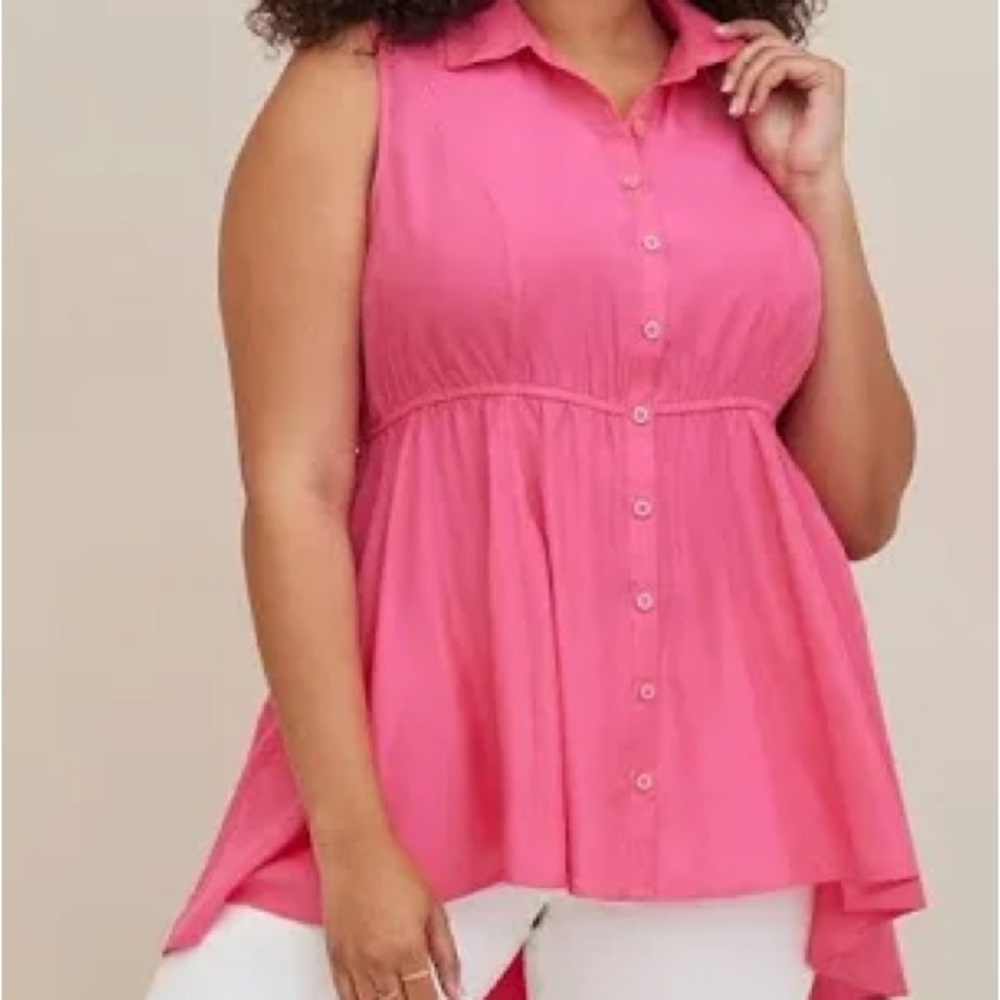 Torrid Hot Pink Sleeveless high low Button-Up Women's Top